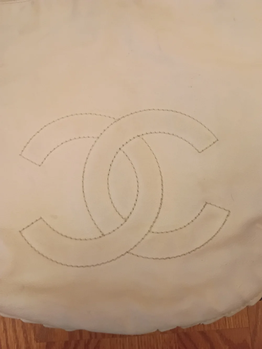 CHANEL Cream Leather Hobo with Silver Chain and CC Stitch